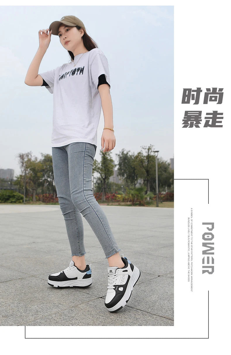 Student roller skates, detachable four-wheel roller skates, size 31-40 multifunctional sports shoes for boys and girls