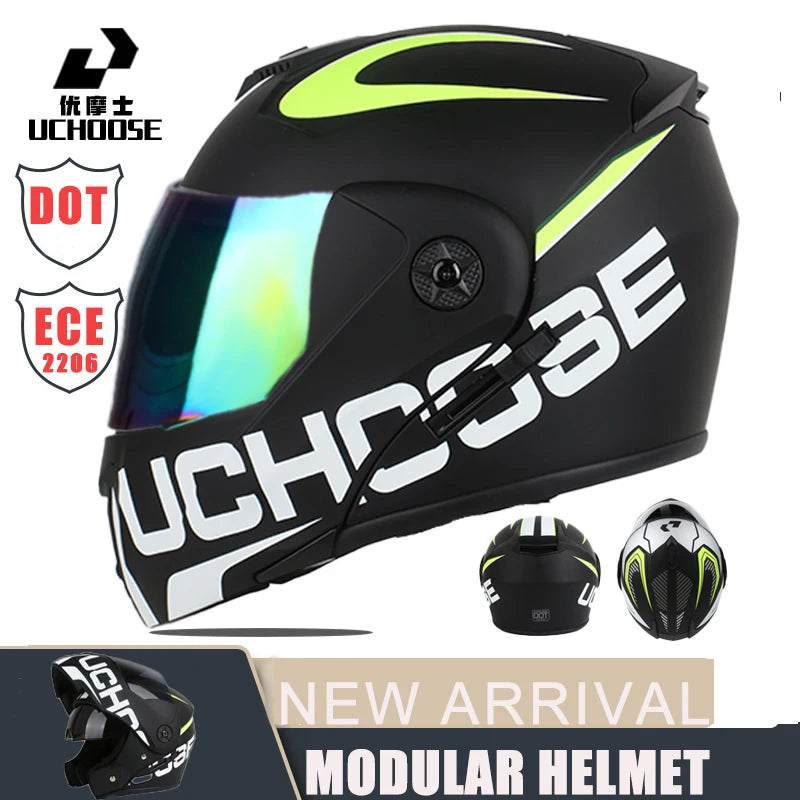 New Modular Motorcycle helmet full face racing with Double sun visor Women man flip up helmet Double lens DOT