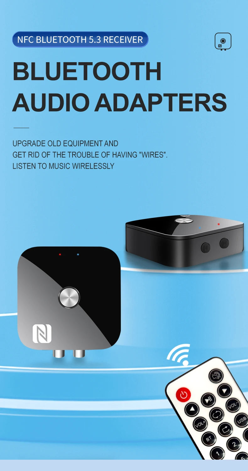 Bluetooth5.3 Wireless Adapter USB/RCA/3.5mmAUX Audio Receiver NFC Connection With Remote Control For Car Kit Speakers Headset