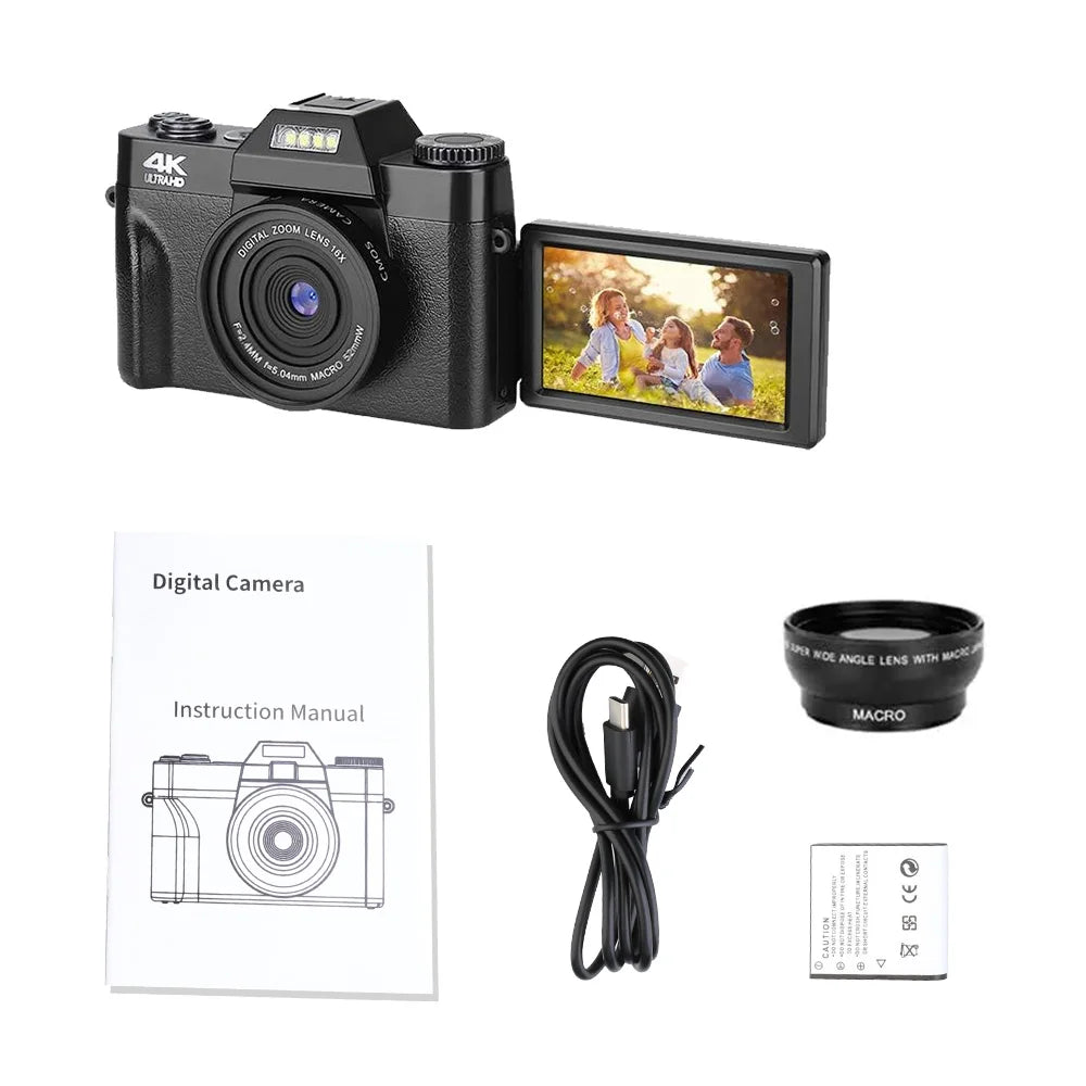 Vintage Digital Camera 16X Digital Zoom 4K WIFI Retro Vlog Recorder YouTube 3.0 "Flip Screen Compact Digital  Photography Camera