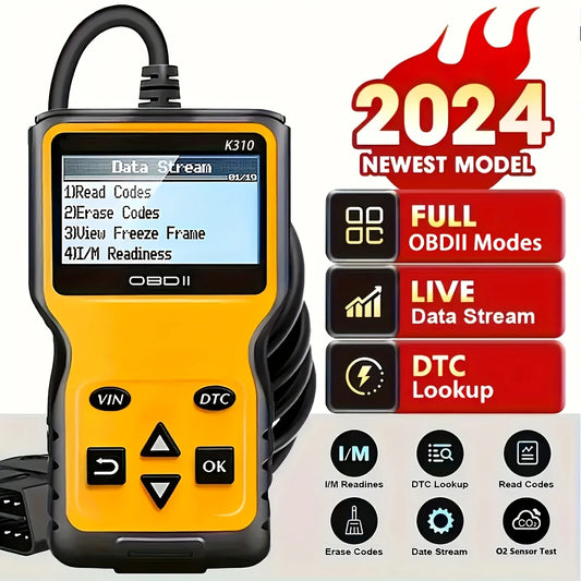 K310 Upgraded Version Obd2 Scanner, Car Engine Fault Code Reader Diagnostic Scanning Tool, Suitable for All Obd Ii in 1996 Years, USB Charging, Non-Wireless, Work Voltage ≤36V, Tool-Free Installation