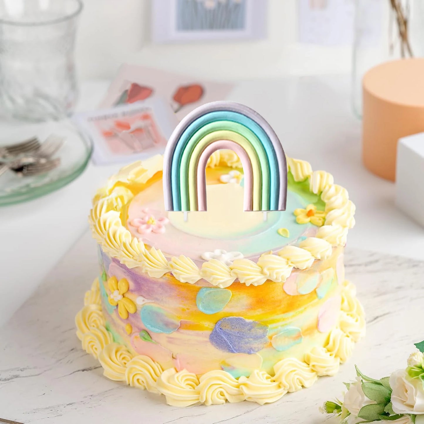 Rainbow Cake Toppers,Three-Dimensional Cloud Rainbow Design Cake Picks for Party Birthday Wedding Cake Decorations Supplies
