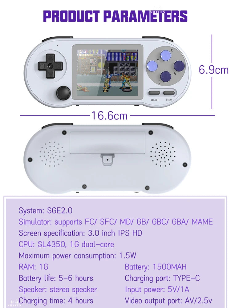 SF2000 Portable Handheld Game Console 3 Inch IPS Retro Video Game Player Built-in 6000 Games For SFC FC GBA Kid Gift AV Output