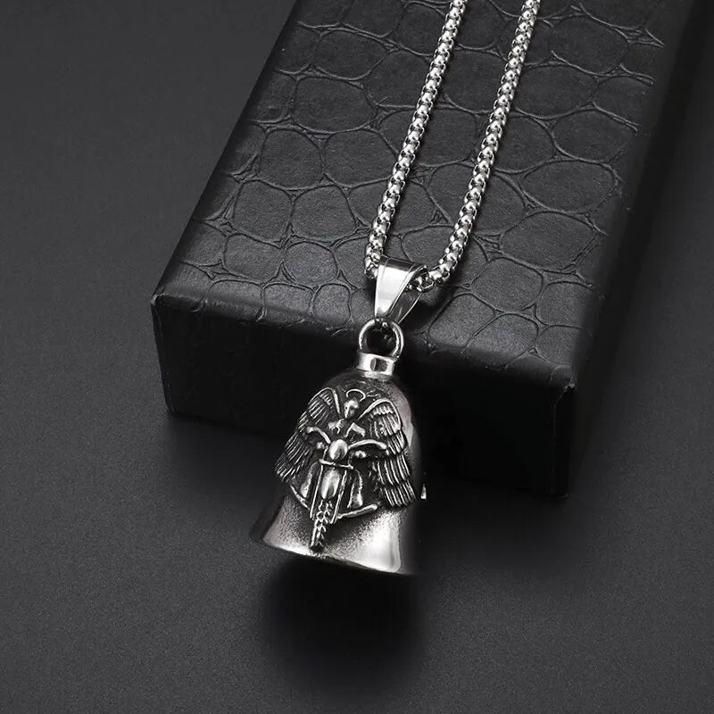 Biker Motorcycle Bell Necklace Charm Men\\\\'s Trend Jewelry Lucky Bell Pendant with Stainless Steel Chain