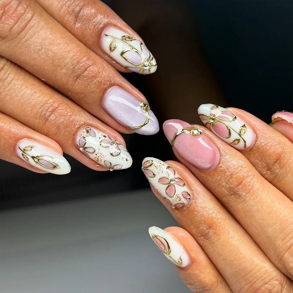 24pcs Black Cat's Eye Press on Nails Finished Ins Wearable False Nail Sets Love Design Stick on Nails Stilettos Fake Nail Tips