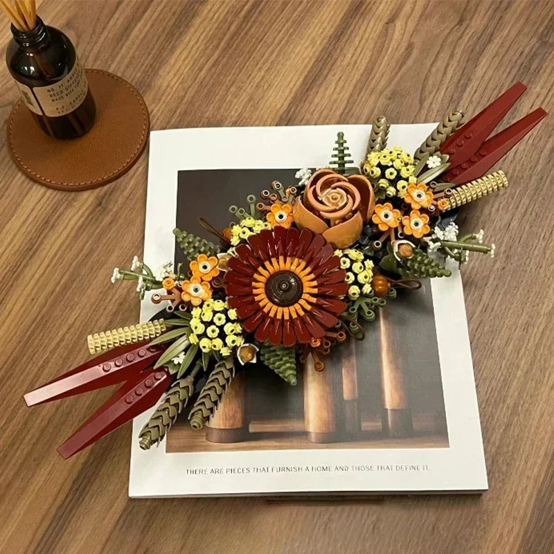 812PCS Succulent DIY Toy: Dry Flower Centerpiece Bouquet Building Block 10314 Model Kit Home Decor Bricks for Christmas Gift