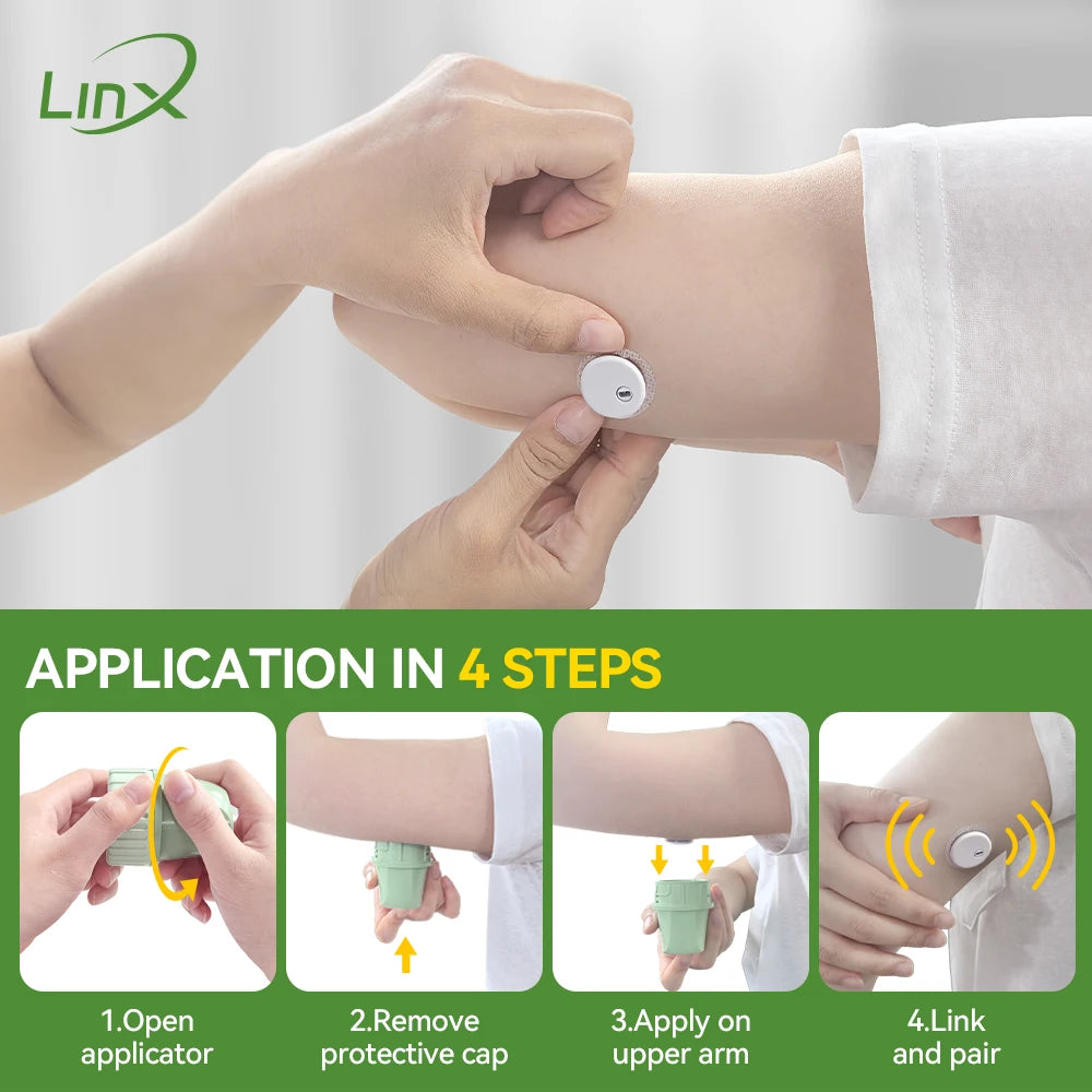 2PCS Microtech LinX Continuous Glucose Monitor System CGM 24H Real-Time Blood Sugar Tracking Sensor for Diabetes Management