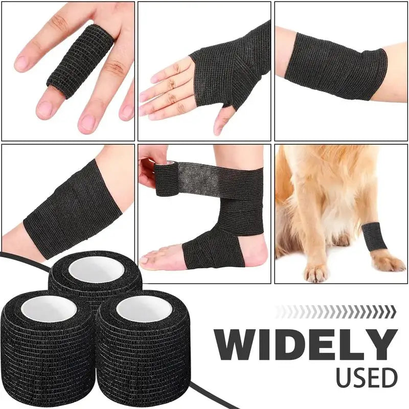 Wholesale 24Pcs Black Tape Tattoo Handle Bandage Anti-slip Athletic Nonwoven Waterproof Disposable Self-adhesive Elastic Bandage