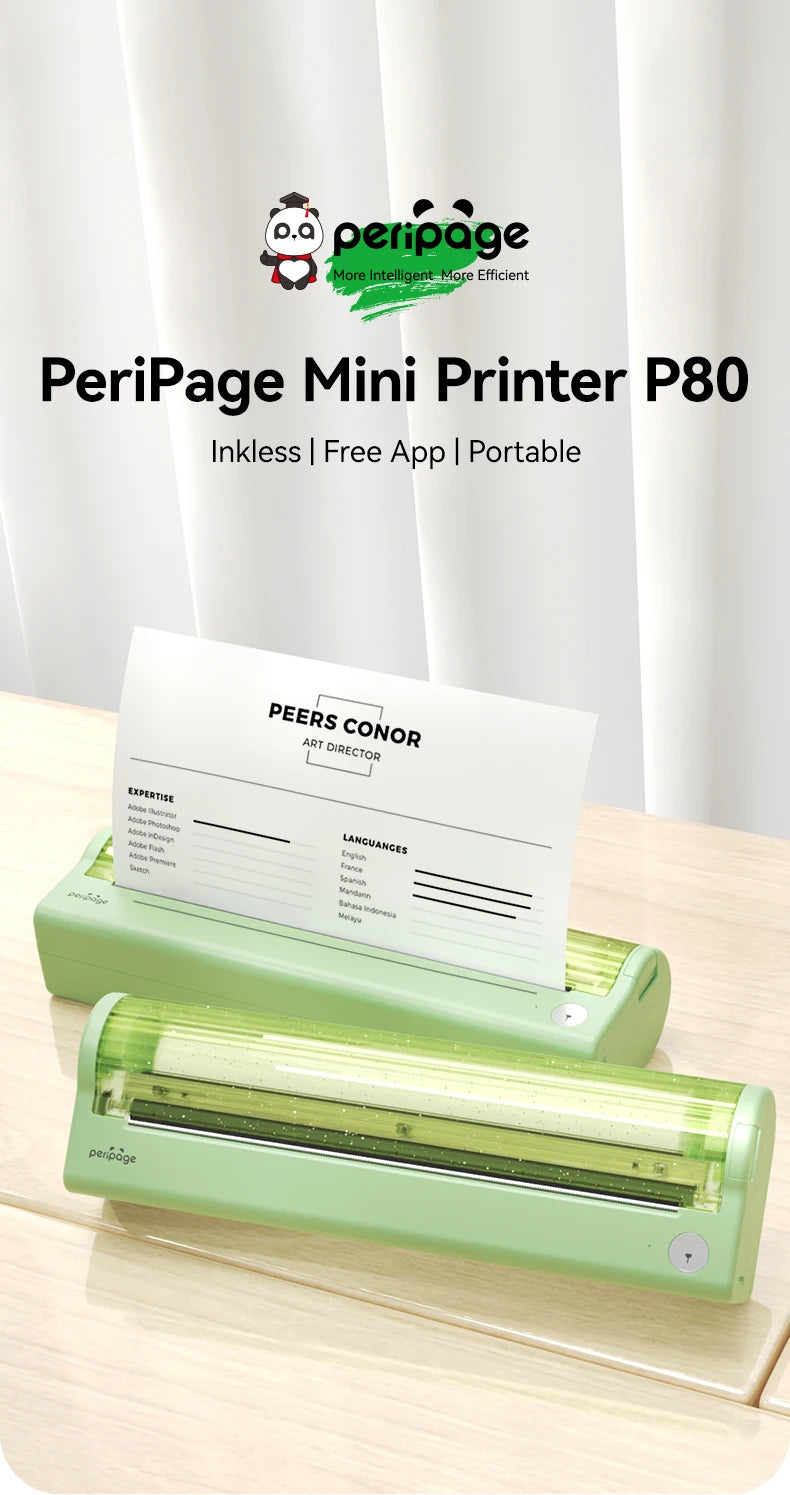 PeriPage A40 A4 P80 Mini Portable Printer Wireless Thermal Bluetooth Mobile Thermal Machine PDF Document Photo Office Printer