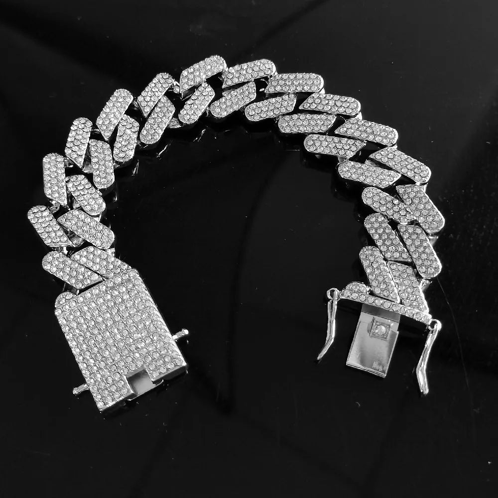 20mm Iced Out CZ Stone Men jewelry Hip Hop Micro Pave Cuban Link Chain High Quality Heavy Chunky Necklace 3 Rows Cubic Zirconia