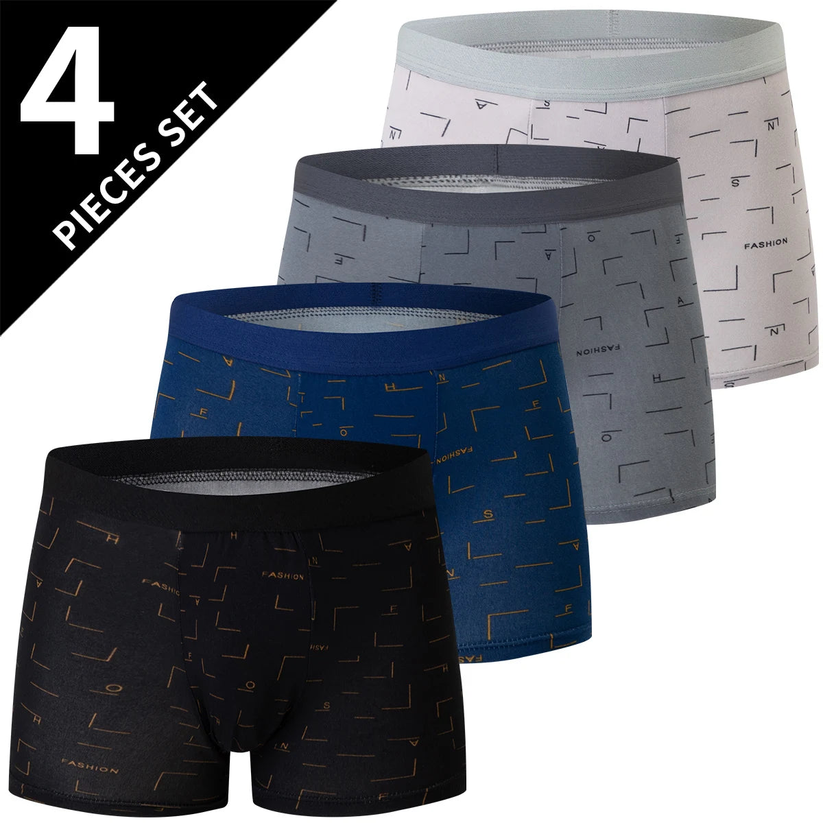 4-piece MEN'S FASHION Printed Underwear Breathable Crotch Boxers for Teenagers Comfortable plus Size Underwear up to 6XL.