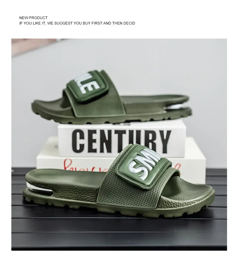 Men's Casual Slip-On Shoes Thick Bottom Air-Cushioned Slippers Magic Tape Simple High-End Summer Sandals EVA Material