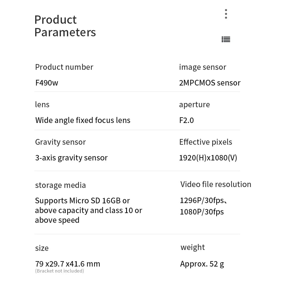 HP Car Recorder F490W 1296P HD Car Camera HD Night Vision Parking Monitoring Car WiFi Car DVR Video Loop Recording