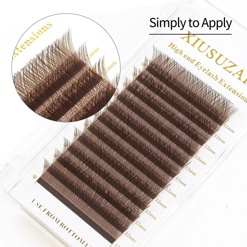 Brown 4D W-Shaped Eyelashes Extensions High Quality Individual Lashes Automatic Flowering Premade Fans False Eyelashes