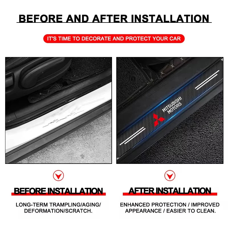 Car Threshold Strip Carbon Fiber Sticker Car Door Sill Protector Accessories For Mitsubishi ASX Lancer EVO Pajero Outlander L200