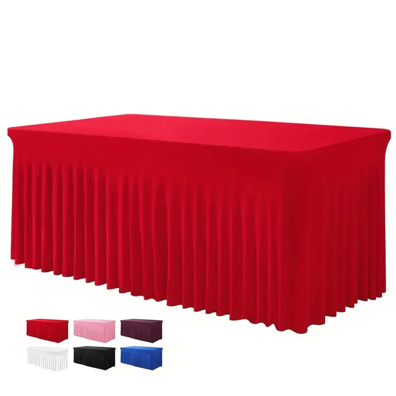 6ft, Rectangle Table Skirts, Polyester Fitted Table Covers, Black Table Cloth For 6 Ft Table With Skirt,Spandex Table Cover