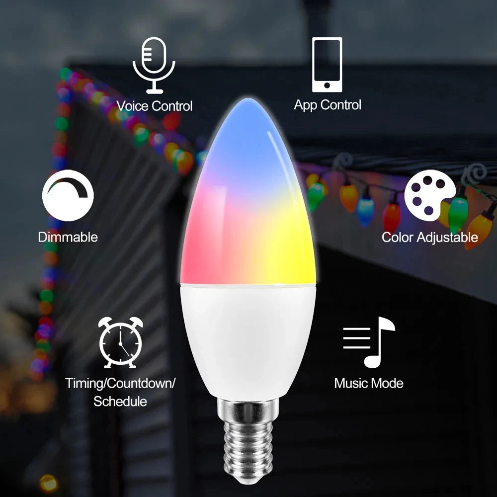 TUYA Smart Light Bulb E14 RGB Bluetooth Candle Crystal Lamp 110V 220V Dimmable Smart Life Group APP Control for Room Home Decor