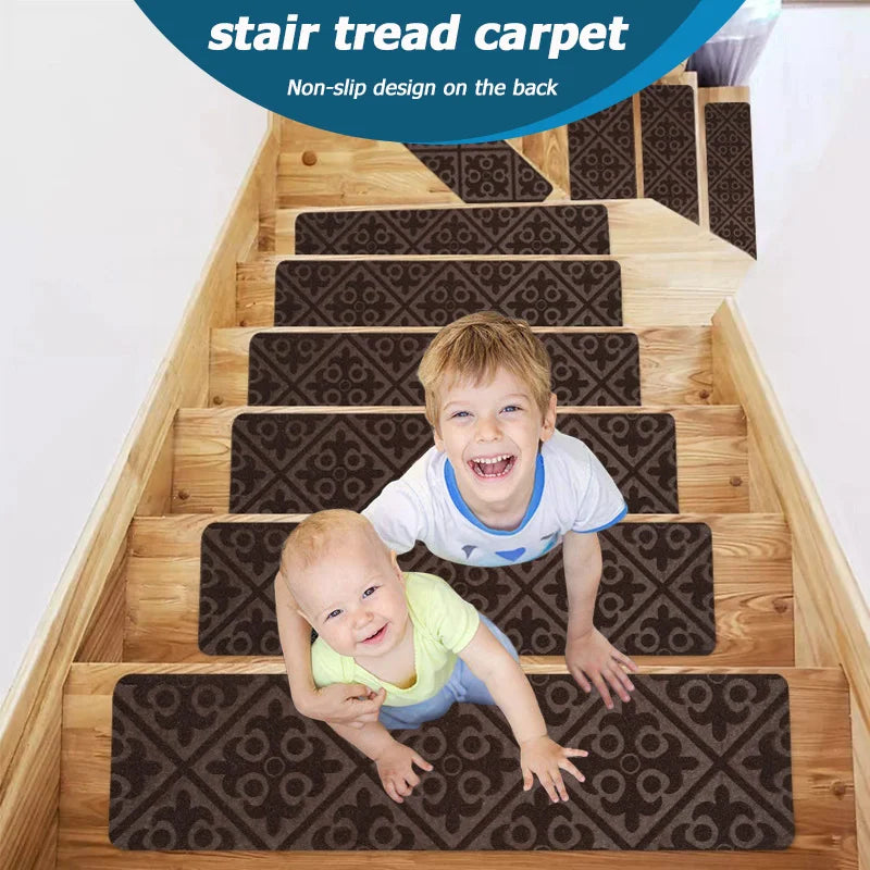 6/12pcs 20x76cm Soft Stair Stepping Mat Pattern Self-adhesive Non-slip Water Absorption Stair Carpet Mat Mute Protector Rug