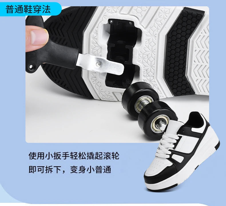 Children's Roller Skate Shoes Student Inline Skating Shoes grils 4-Wheel Deformation Boy's Skating Shoes