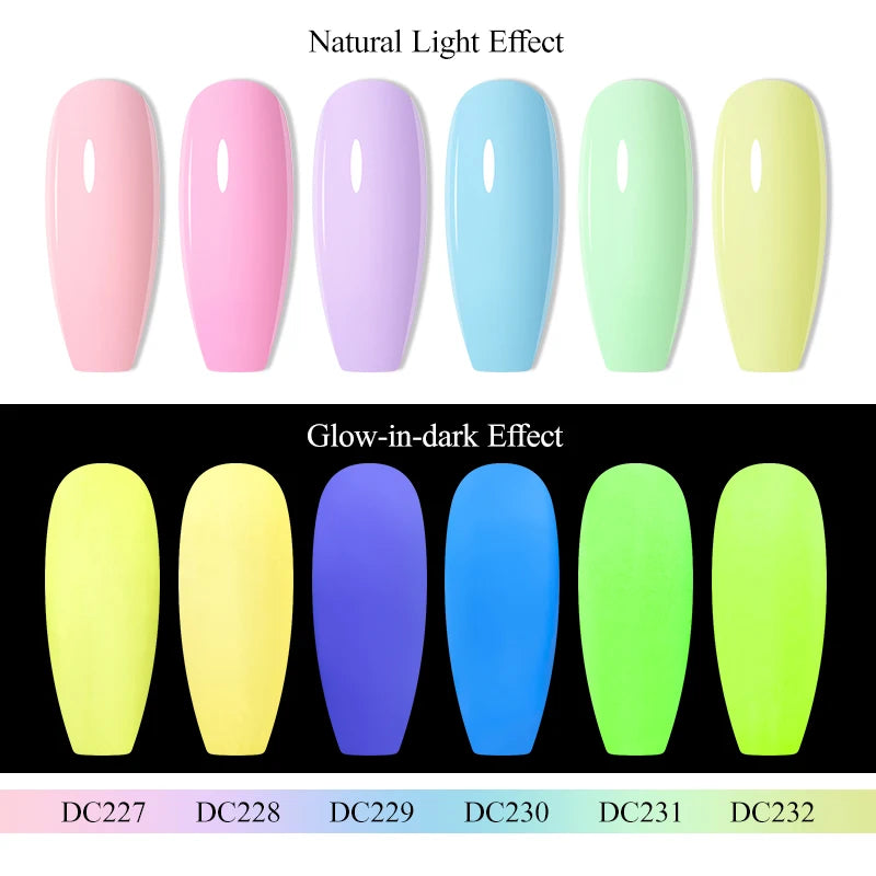 MEET ACROSS 6pcs Candy Colors Luminous Gel Nail Polish Hot Pink Green Spring Summer Semi Permanent UV Gel Varnish Nail Art