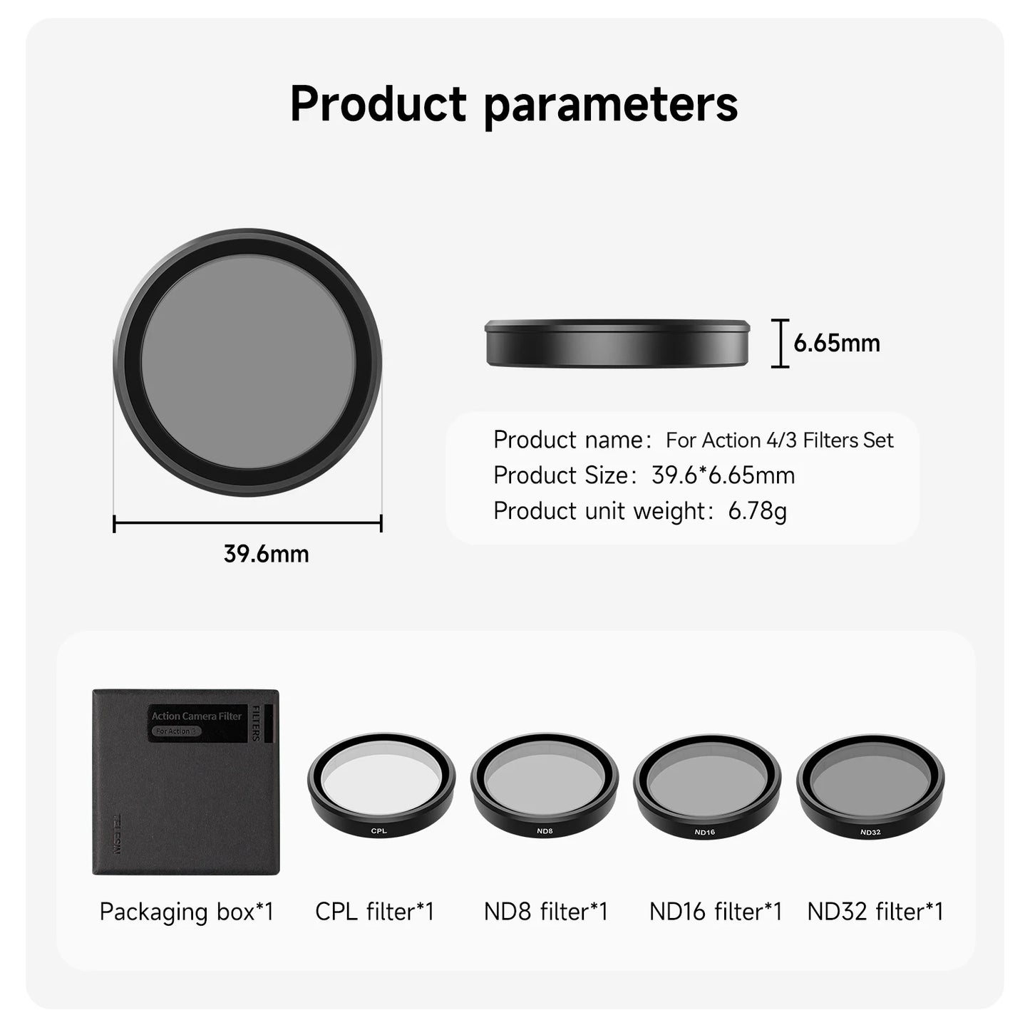 TELESIN CPL ND8 ND16 ND32 Lens Set Aluminium Alloy Frame for DJI OSMO Action 3 4 5pro ND CPL Filter Action Camera Accessories
