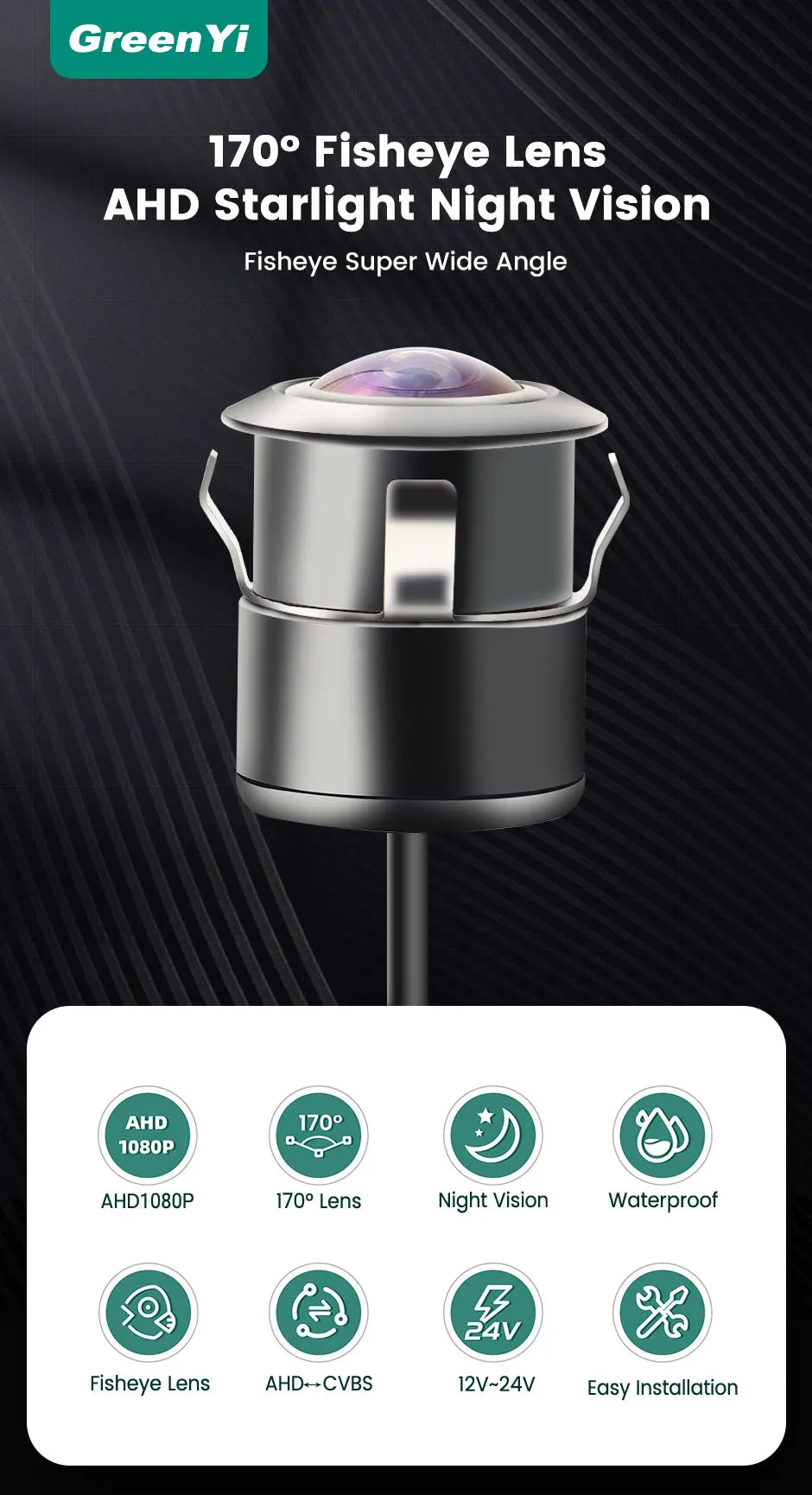 GreenYi AHD1080P Car Front Rear View Back Up Camera 170° Fisheye Lens Full HD Night Vision Vehicle Reverse Camera Universal G301