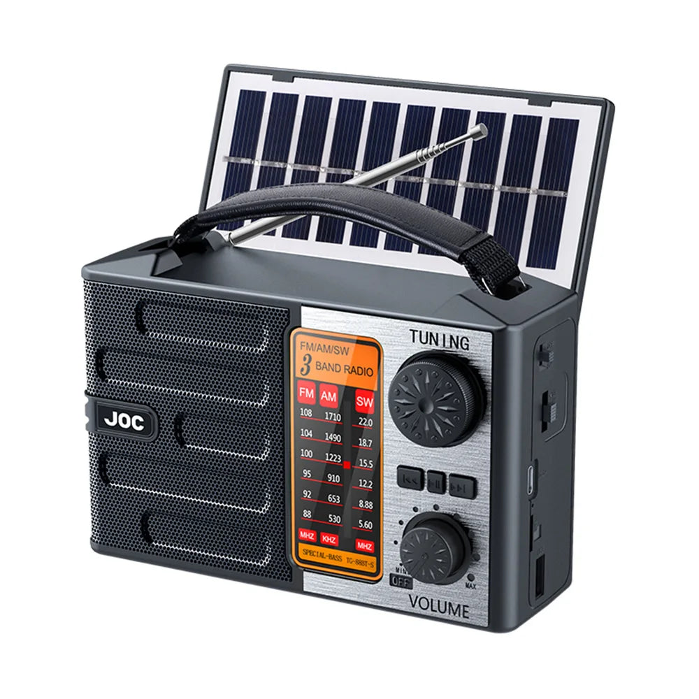 Portable FM AM SW Radio Rechargeable Outdoor Solar Full Band High Sensitivity Radio Receiver with LED Lighting Bluetooth Speaker