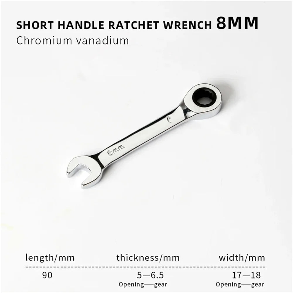 Short Handle Ratchet Spanner 6/7/8/9/10/11/12/13/14/15/16/17/18/19mm Fix Head Ratcheting Wrench Professional Spanner Hand Tools
