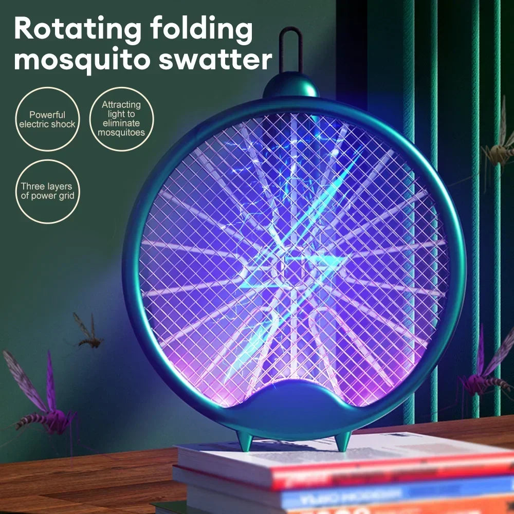 Foldable Electric Mosquito Killer Fly Swatter Trap USB Rechargeable Mosquito Racket Insect Killer with UV Light Bug Zapper 3000V