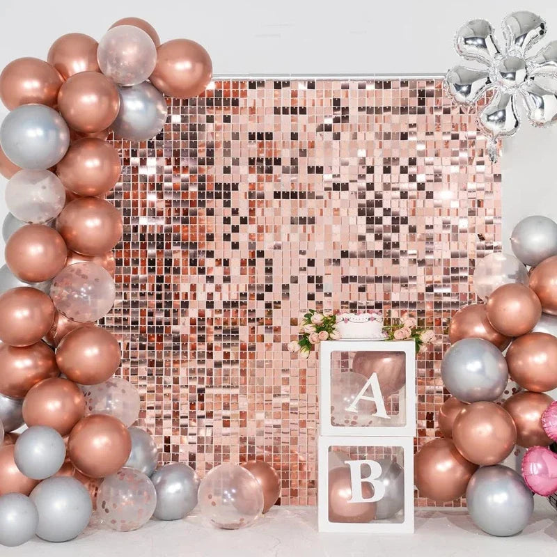 Shimmer Wall Backdrop Champagne Gold Square Sequin Wall Panel Backdrop Decor for Wedding, Anniversary, Birthday, Party, 24 Pcs