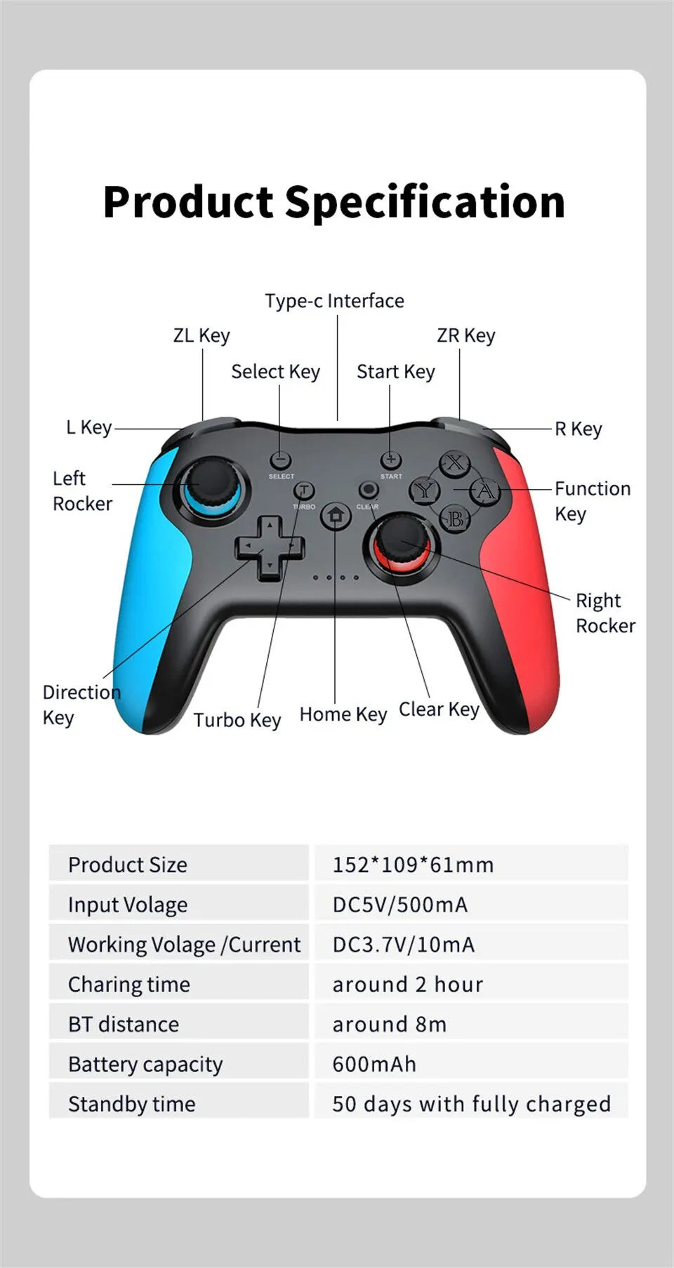 GAMINJA MG25Z Wireless Controller Bluetooth Gamepad For Nintendo Switch PS3 PC Joystick Dual Vibration Gamepad Lag Free