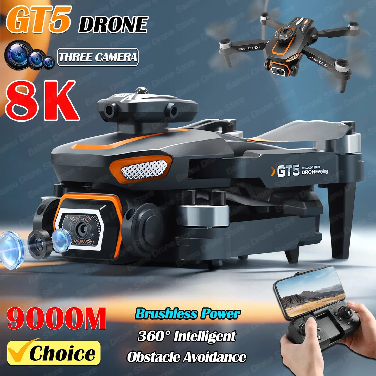 GT5 5G GPS Drone 8K Profesional Dual HD Camera Obstacle Avoidance WIFI FPV Brushless Motor Foldable RC Quadcopter Dron Toy