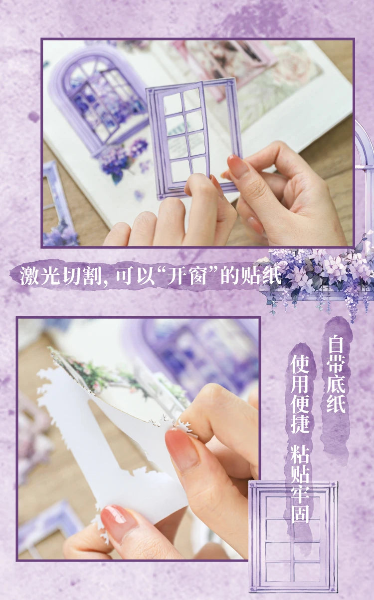 JIANQI 10 Sheets Window Flower Shadow Series Vintage Hollow Material Collage Sticker Creative DIY Journal Stationery