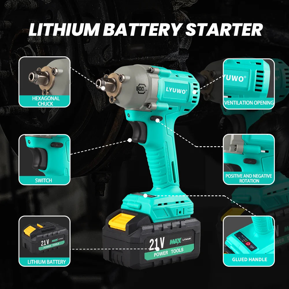 LYUWO 850 N.m Electric Wrench LW-BDD60 Brushless Large Torque Auto Repair Shelf Impact Sleeve Electric Board Hand