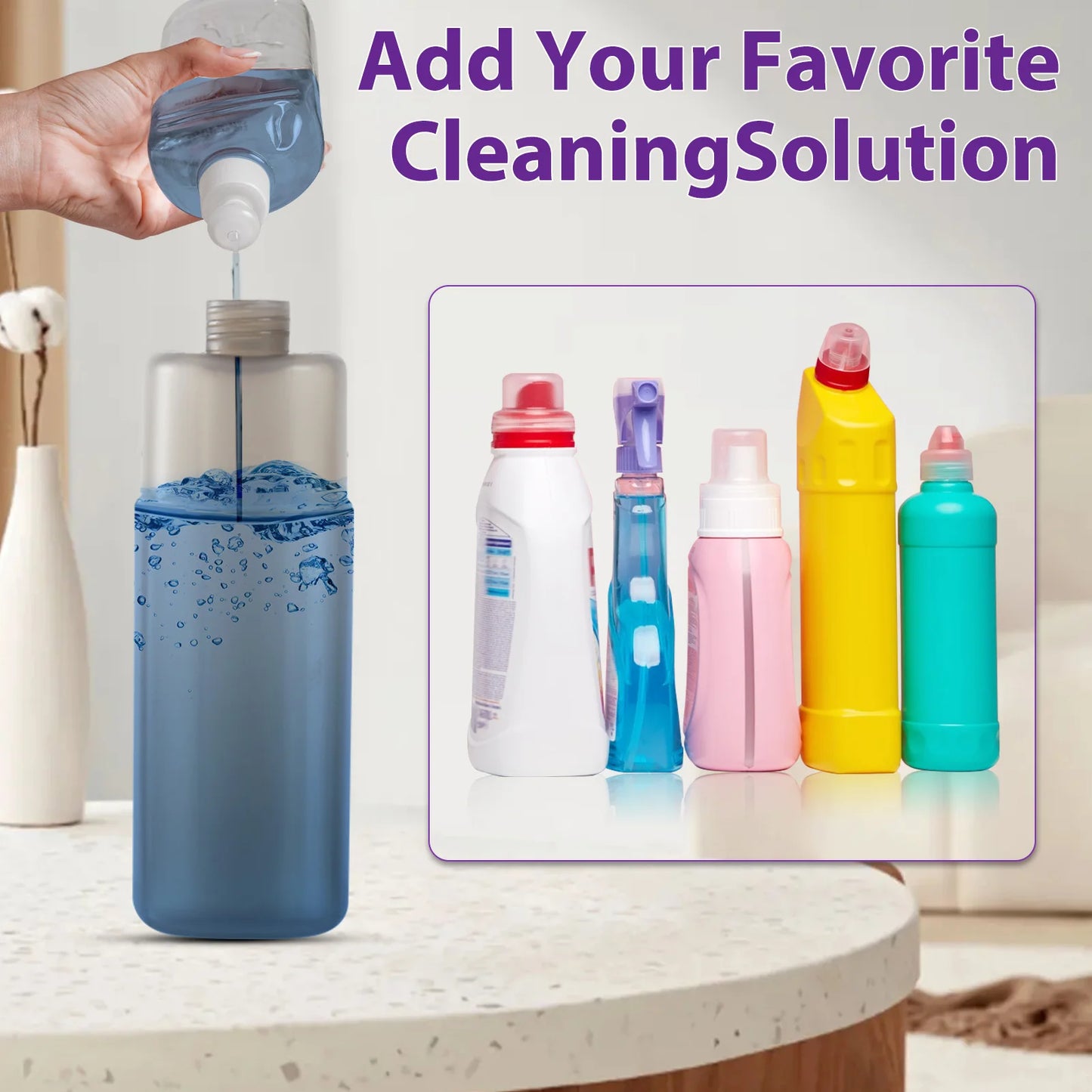 DARIS Spray Mop, 500ml Bottle, 3 Microfiber Mop Pads, Scraper, Mop Clip, Wet and Dry Use, Flat Floor Cleaning Mop