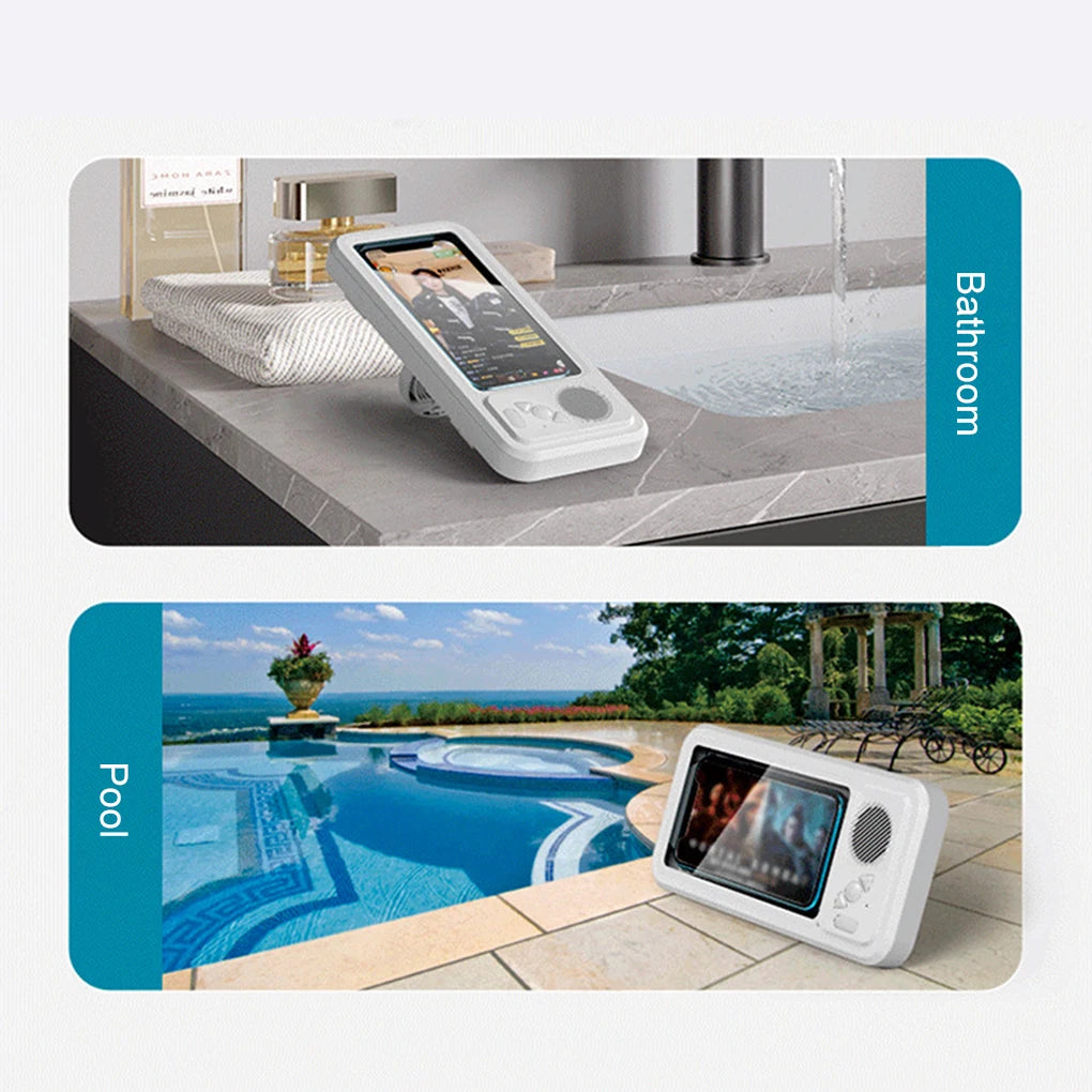 Shower Phone Holder with Bluetooth Speaker 360 Rotation Wall Phone Mount for Shower Waterproof Anti Fog for 4-6.9" Phones