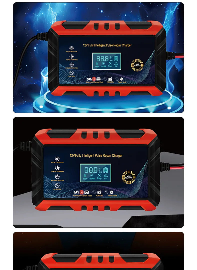 Car Battery Charger Intelligent Pulse Repair LCD Display 12V Car Battery Motorcycle Battery Charging Battery Repair Charger