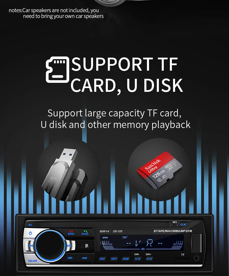 (Factory Direct Sales) Car Mp3 Player Stereo 60W*4 12v/24v Car Truck Usb/Tf/Fm/Aux Bluetooth Audio Radio