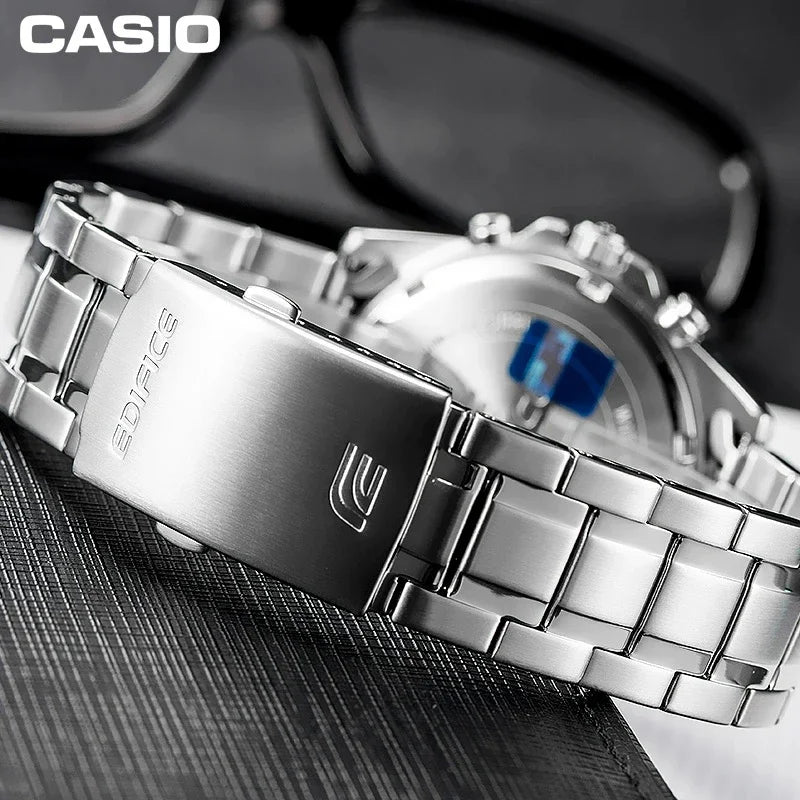 Casio EFR-552D Business Men's Elite Watch Steel Belt Silver Waterproof Quartz Watch Gift Multi-dial Stopwatch Calendar Unique