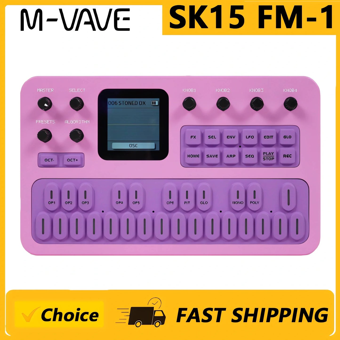 M-VAVE（SK15）FM-1 Synthesizer, Portable Handheld Sound Source, 128 Presets, Built-in Speaker, Battery Powered