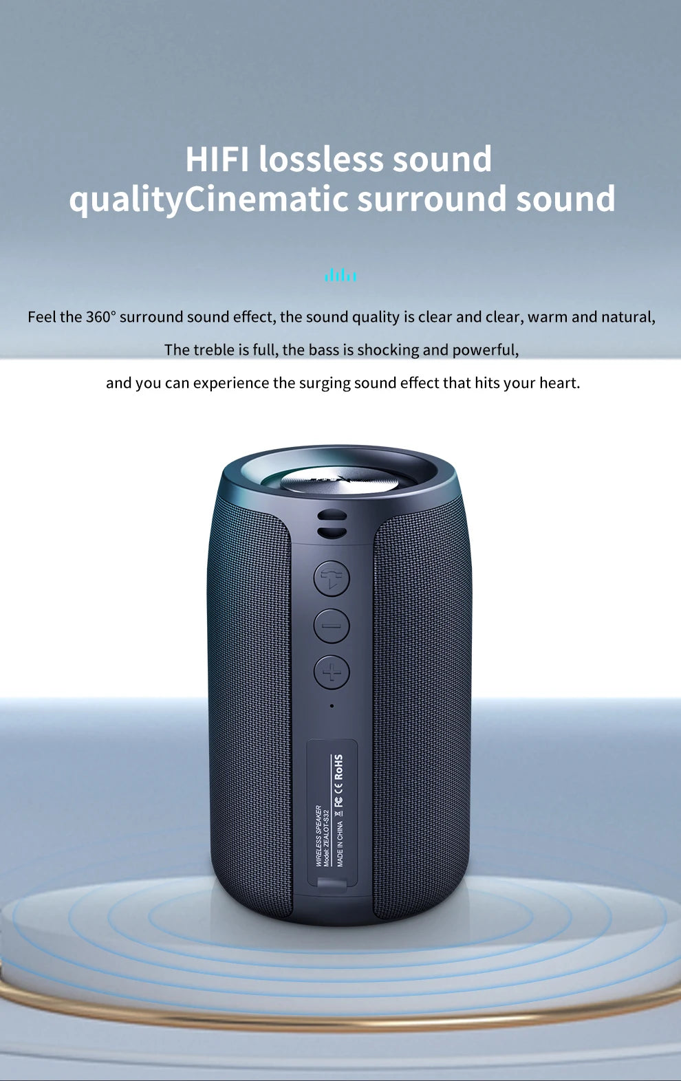 Zealot-S32 Wireless Speaker Outdoor Portable Subwoofer Speaker, Waterproof IPX 6, Dual Pairing,1800mAh Battery