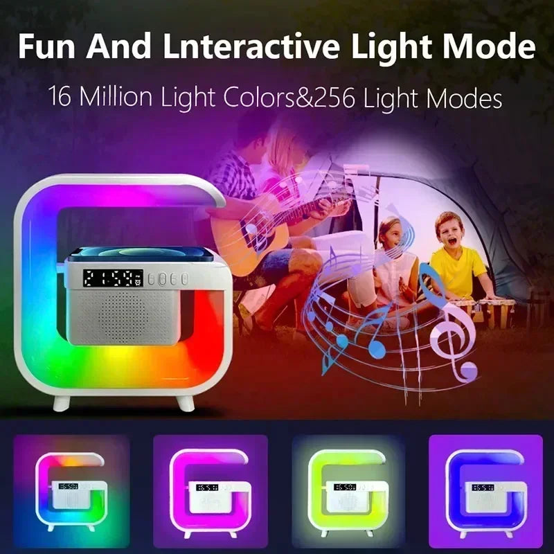 Multifunction Wireless Charger Pad Stand Speaker TF RGB Night Light 15W Fast Charging Station for iPhone Samsung Xiaomi Huawei