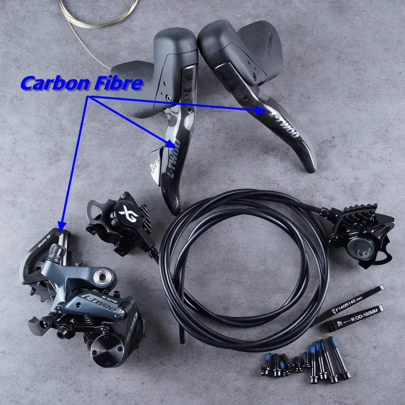 LTWOO GRT / GR9 Disc 1x11s / 1x12s Gravel Hydraulic Disc Brake Groupset + ZRACE XG Flat Mount Brake Caliper, Carbon Fibre