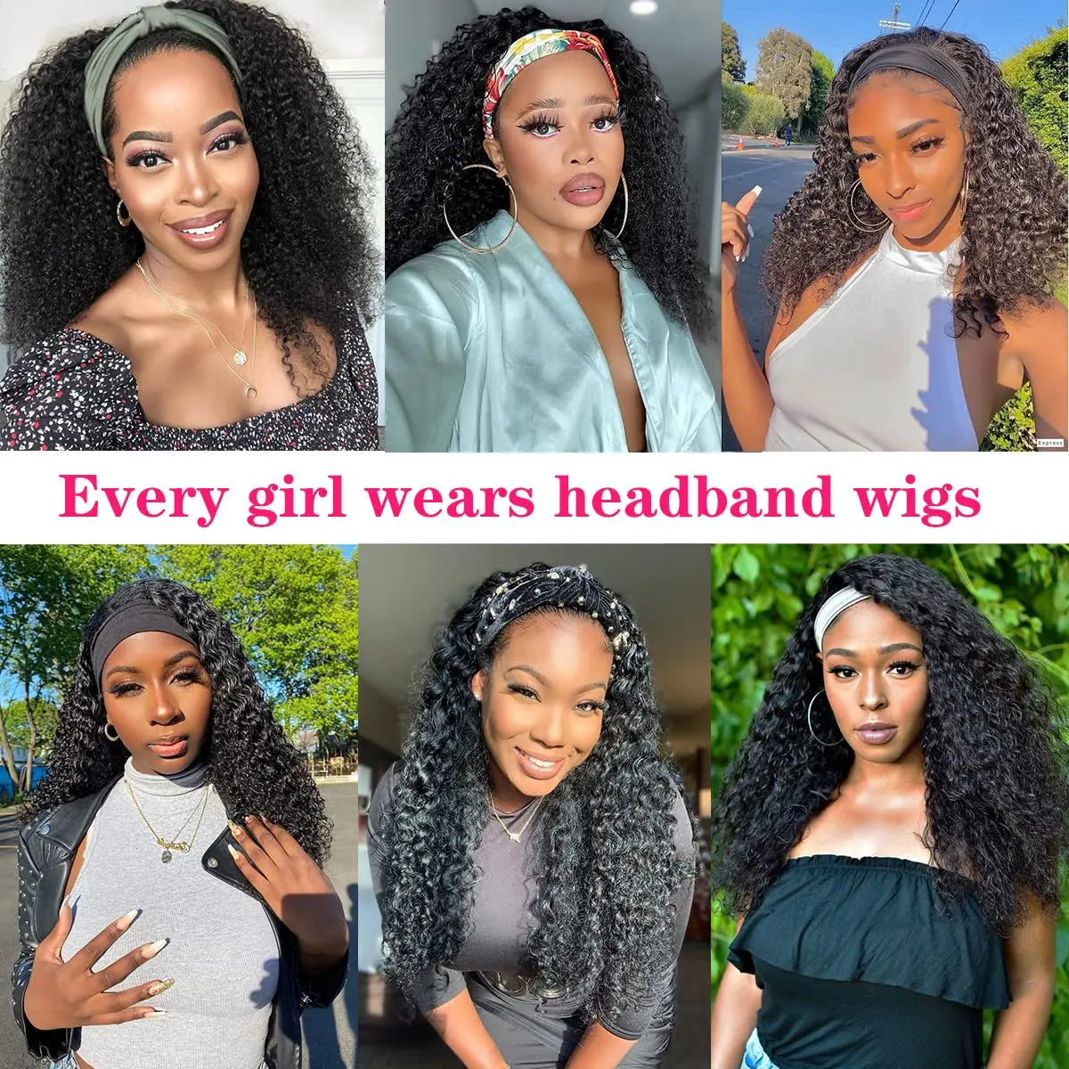 Kinky Curly Human Hair Headband Wigs For Women 10-22 Inches None Lace Curly Headband Wig Brazilian Remy Hair Easy To Wear