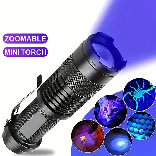 LED UV Flashlight 395nm Mini Ultraviolet Torch Purple Light Waterproof Lamp 3 Mode Built-in Battery For Marker Checker Detection