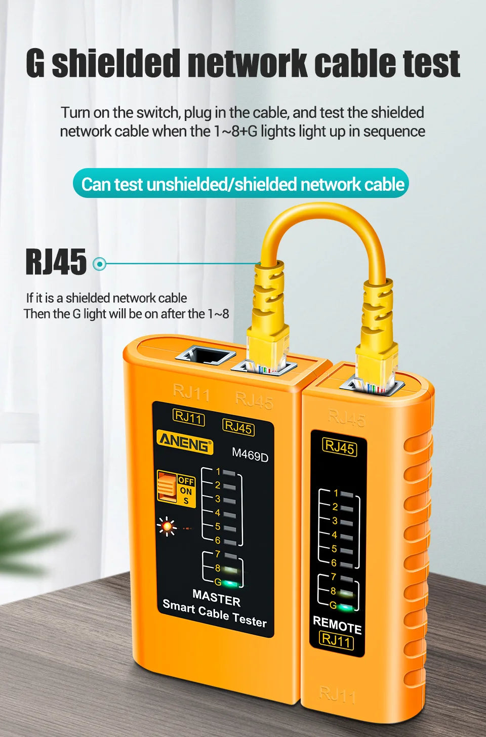 ANENG M469D Cable lan tester Network Cable Tester RJ45 RJ11 RJ12 CAT5 UTP LAN Cable Tester Networking Tool Network Repair