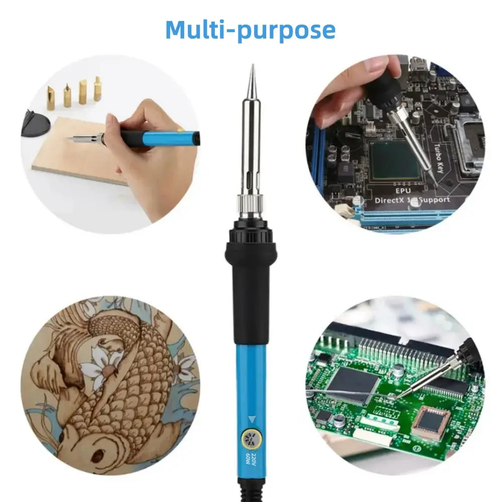 60W Pyrography Tool Kit Wood Embossing Burning Carving Tool Set for Hand Operated Adjustable Temperature Soldering Iron