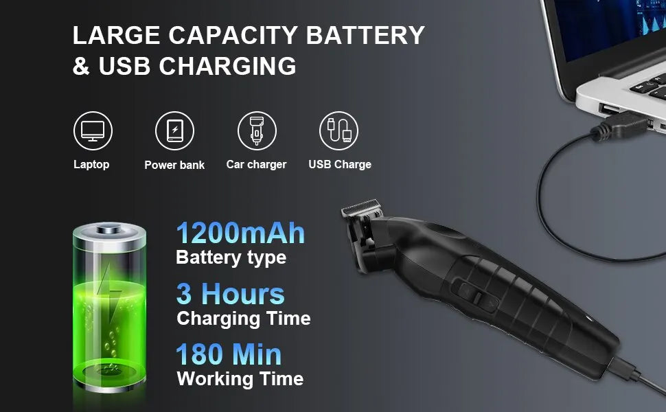 KEMEI Black Hair Clippers for Men Cordless Clippers for Hair Cutting Professional Barber Clippers USB Rechargeable Wireless Hair