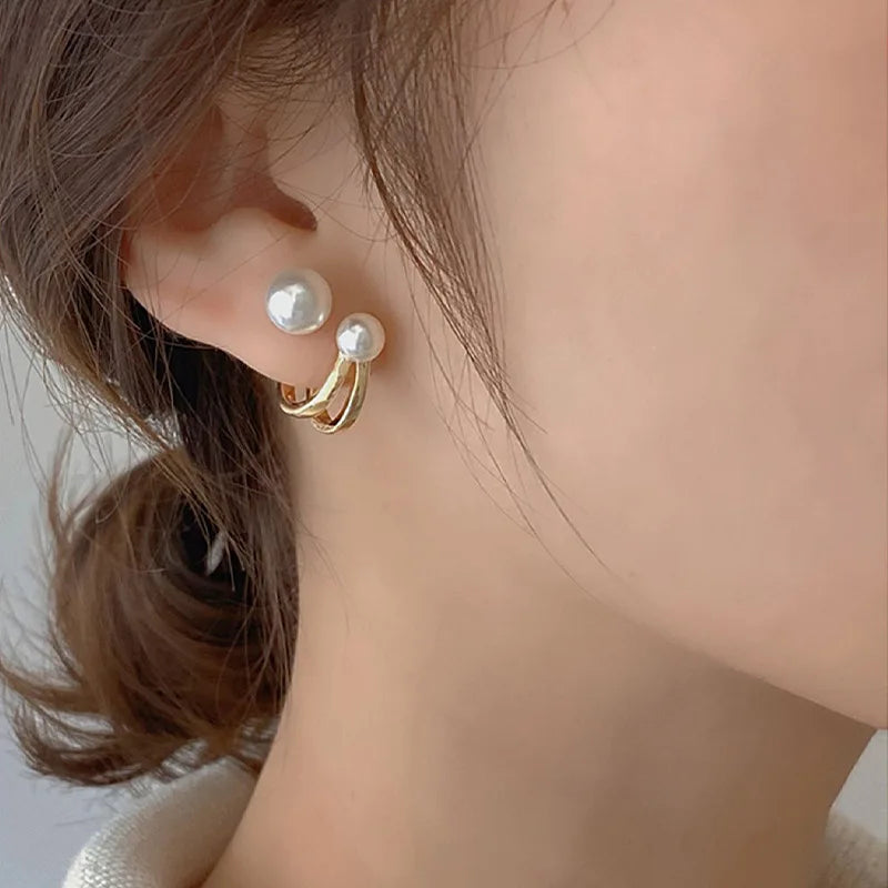 2024 New Retro Light Luxury Pearl Stud Earrings Korean Simple Jewelry Christmas Party Girl's Temperament Accessories for Woman