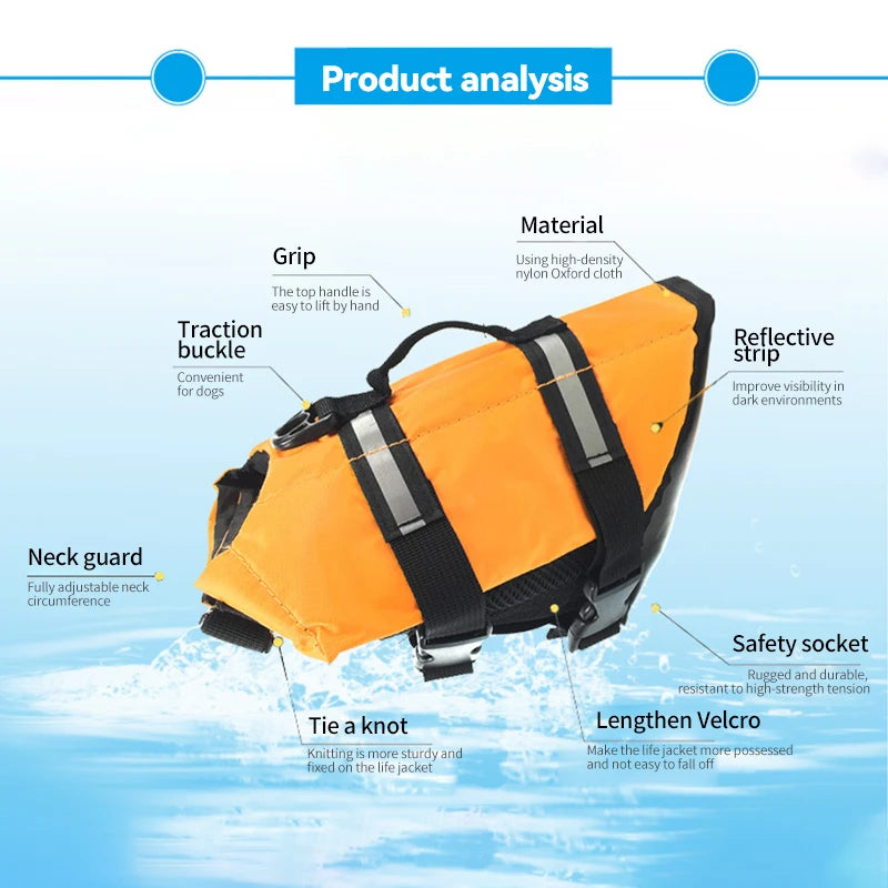 Shark Dog Life Jacket Enhanced Buoyancy Small Dogs Swimming Clothes Safety Vest With Handle For Medium Large Dogs Surfing